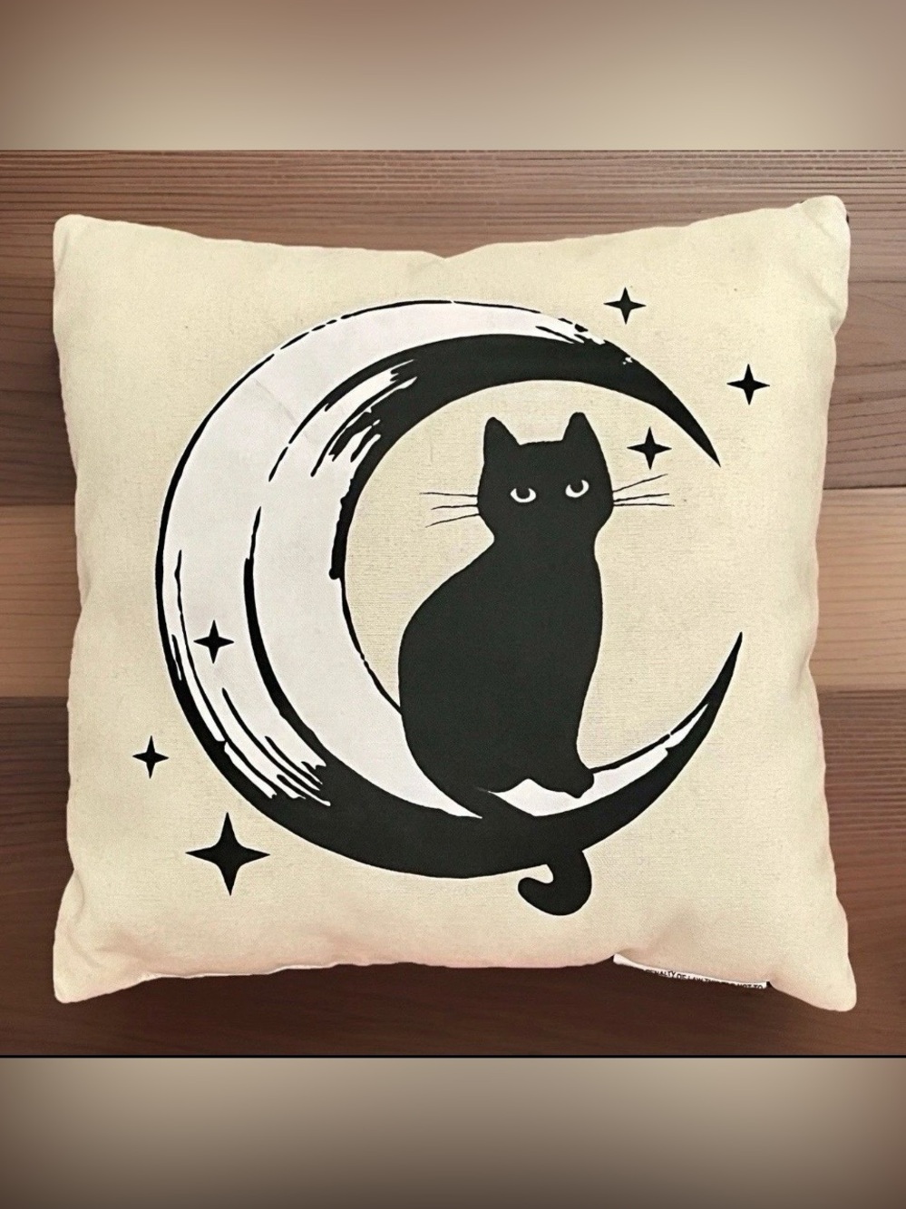 Cat Moon Stars Decorative Pillow Cozy Whimsigoth Halloween